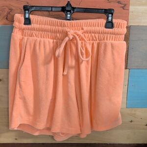 Zenana Outfitters Peach Terry Drawstring Athletic Shorts